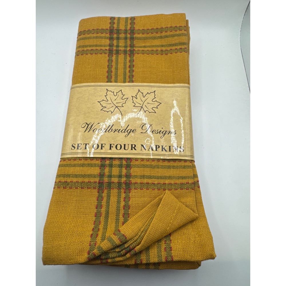 Woodbridge Designs Mustard Yellow Plaid Cotton Napkins Set of 4 Fall Farmhouse